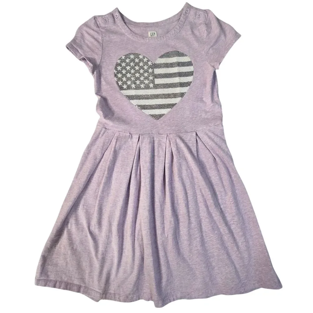 Gap Kids Sequin‎ Heart Dress Kids XL 12 Purple Americana Patriotic Preppy